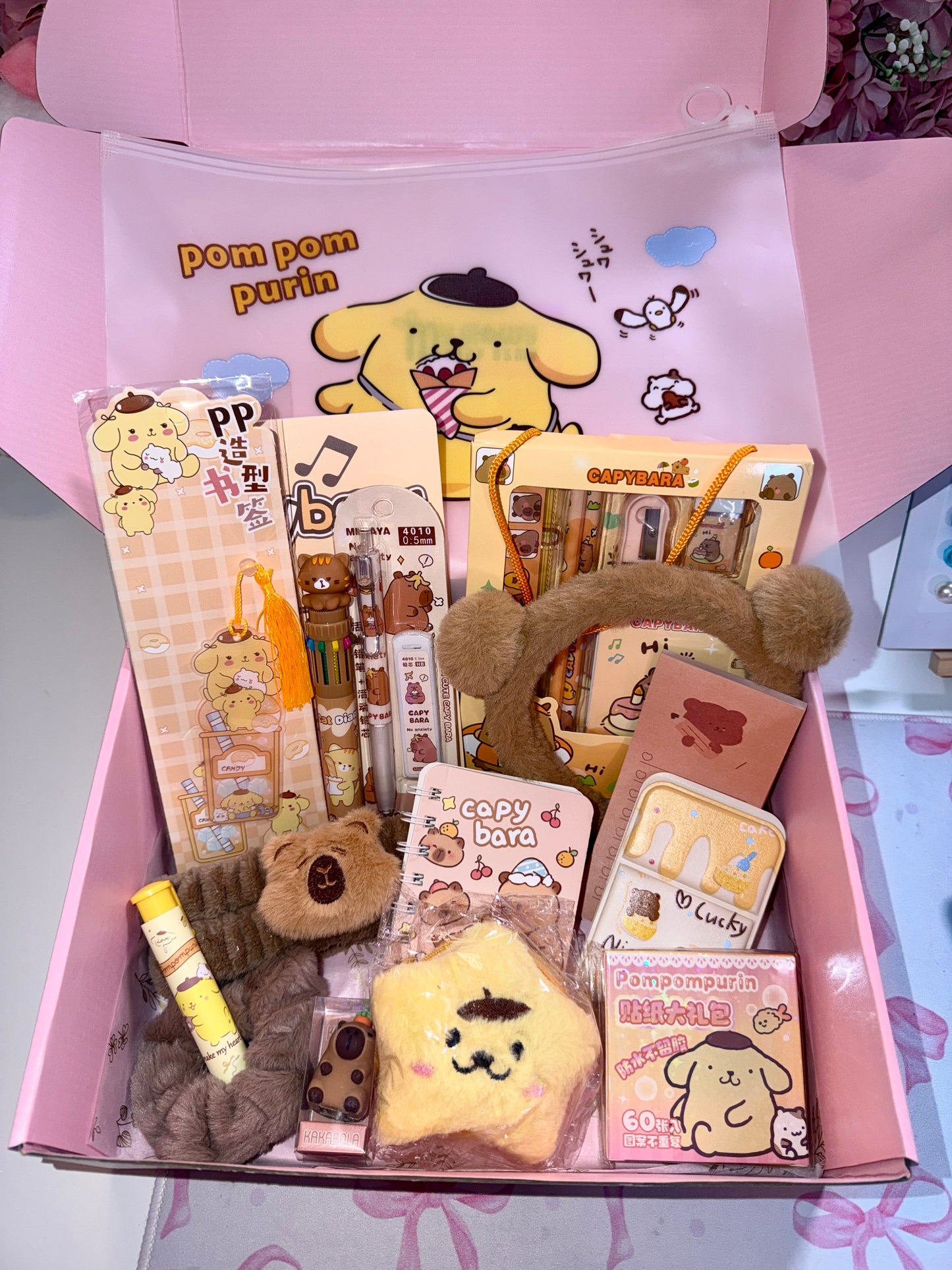 VENTE FLASH : Une Box Thématique Marron,Jaune / Capybara, Pompom