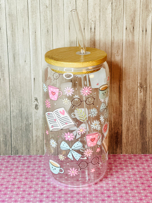 Glass Cup Book Lovers 500ml + moule à glaçon en forme de coeur